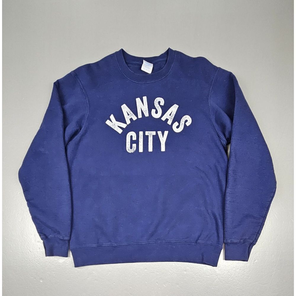 Kansas City Missouri Sweatshirt Mens Medium. Blue Crew Neck Pullover Longsleeve